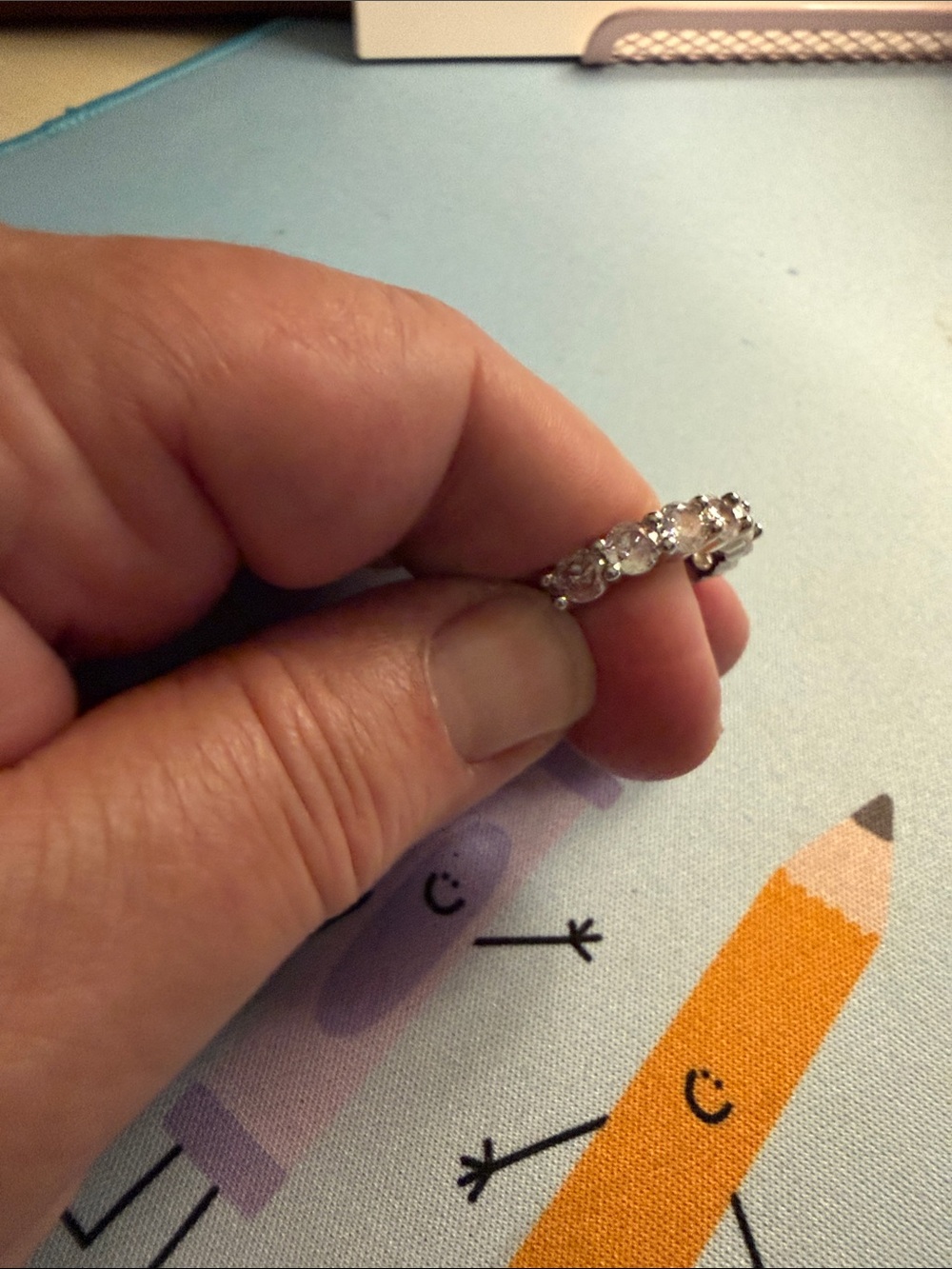 Source Unknown Silver Crystal Ring with Clear Stones